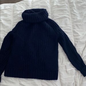 Navy blue turtle neck cable knit sweater